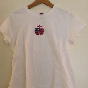 White Short Sleeve 4th of July Tee With American Flag in Shape Of An App…
